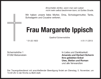 Traueranzeige von Margarete Ippisch von Pegnitz-Zeitung